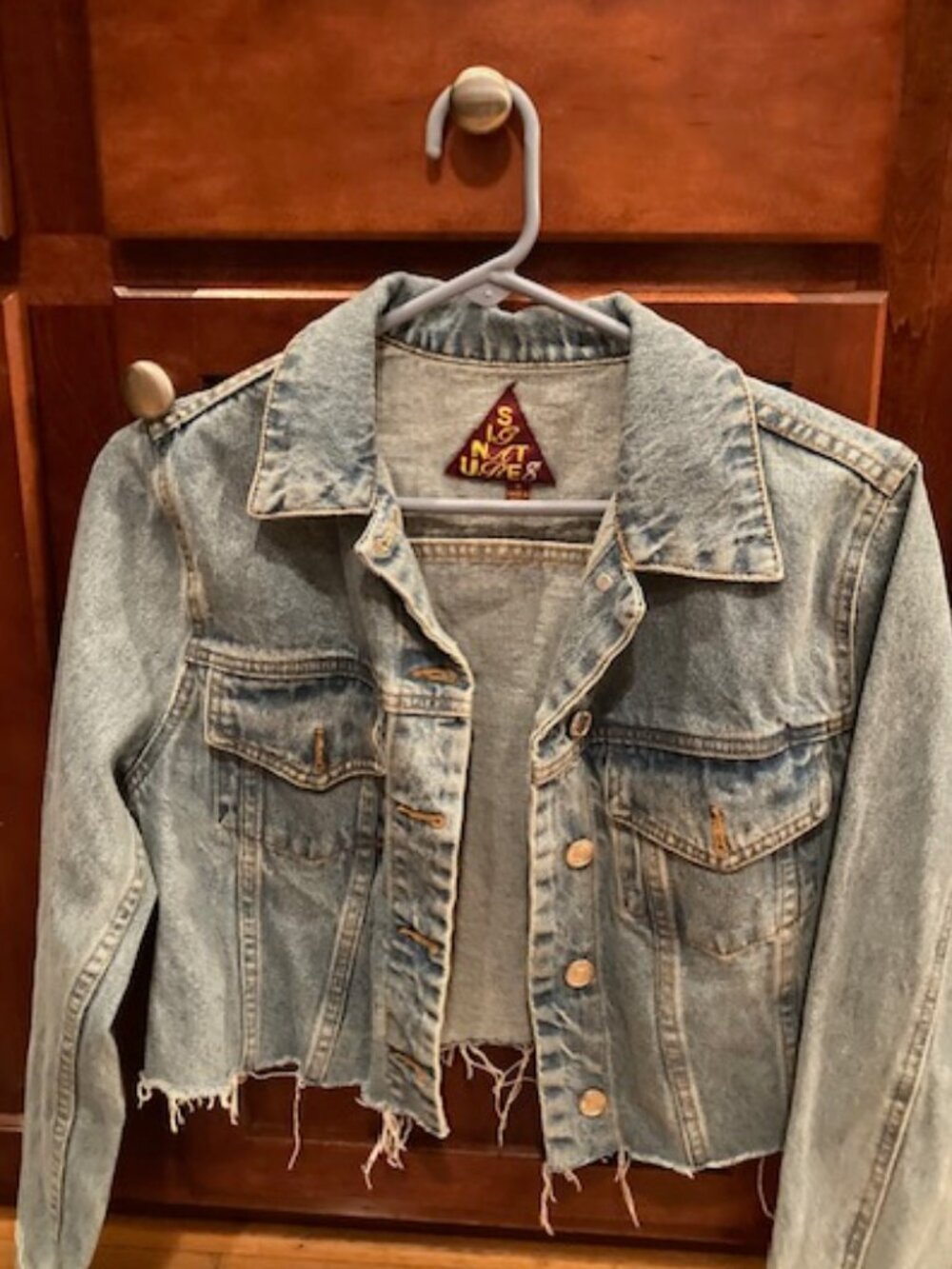 Signature Light Blue Distressed Cropped Denim Jacket